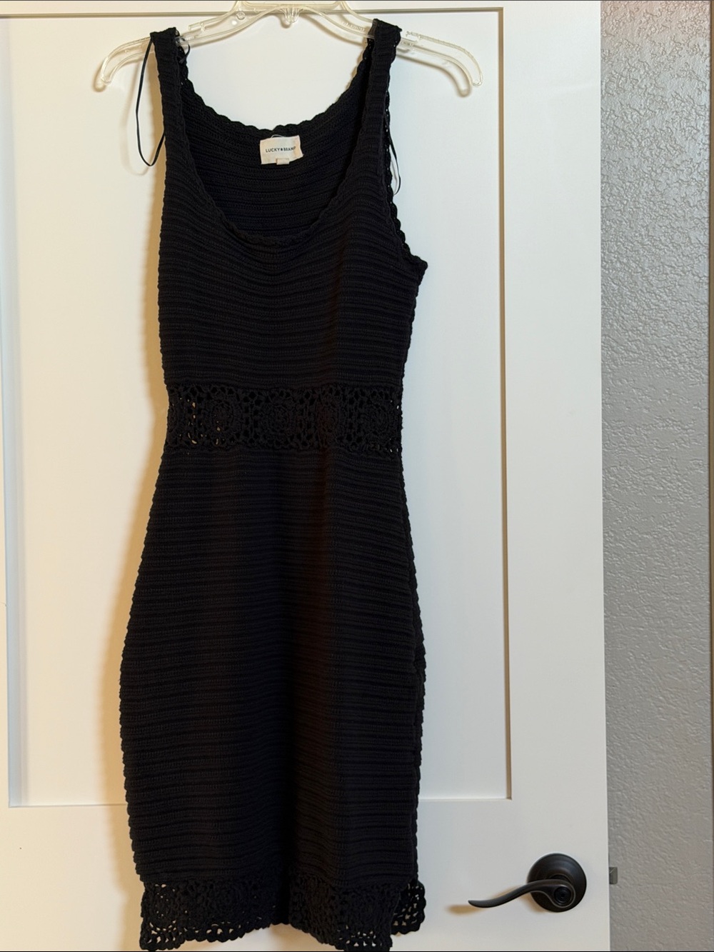 Lucky Brand Black Crochet-Trim Midi Dress